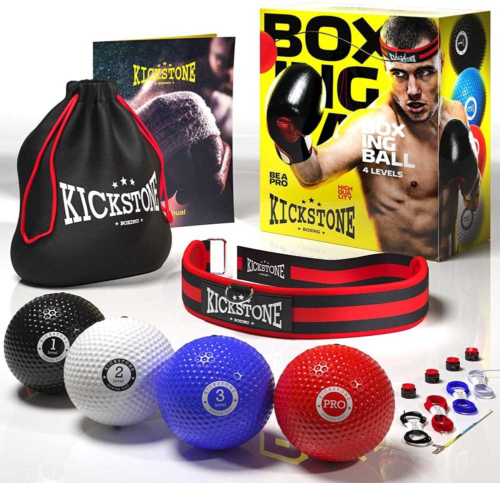 Kickstone Boxing Ball Fight Reflex Ball on String with Headband in Bag